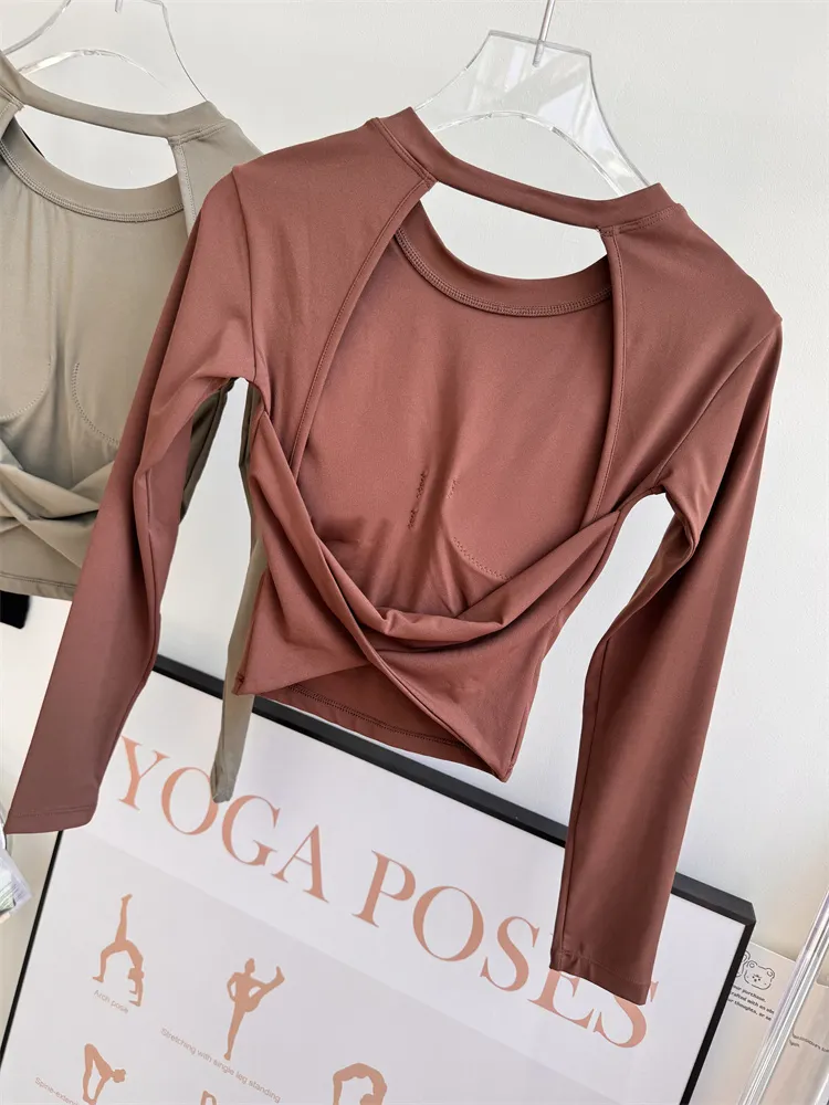 Jiuer Back Twist Built-In Bra Full Sleeves Top