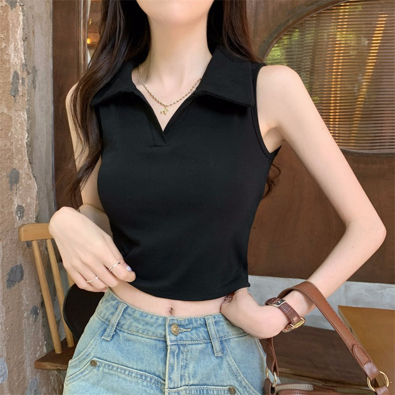 Trendy Collar Built-In Bra Top