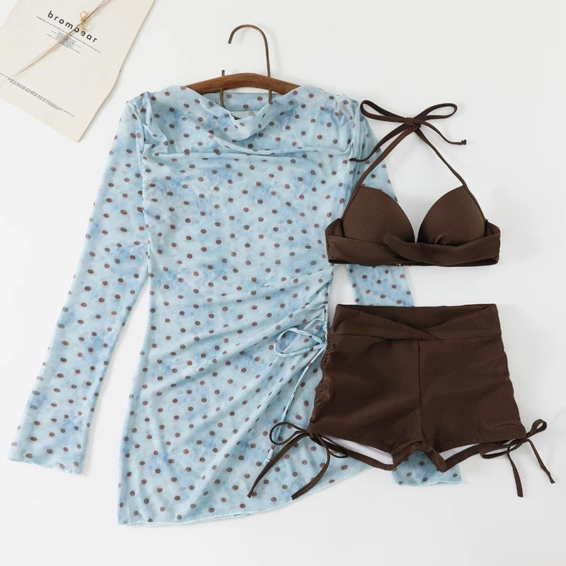Mavi Polka 3Pc Swimsuit Set