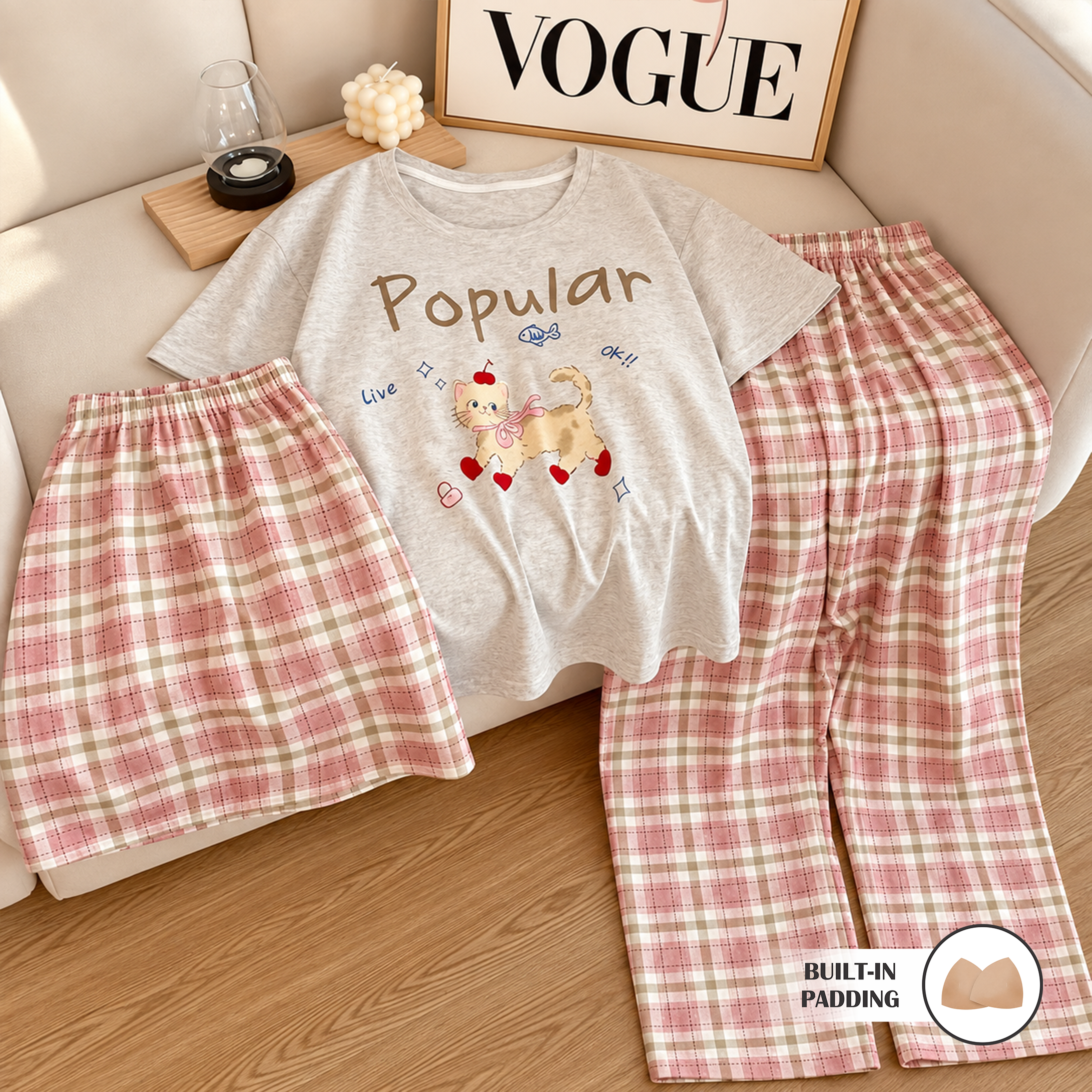 Pippa Check Padded Nightsuit - 3pc Set
