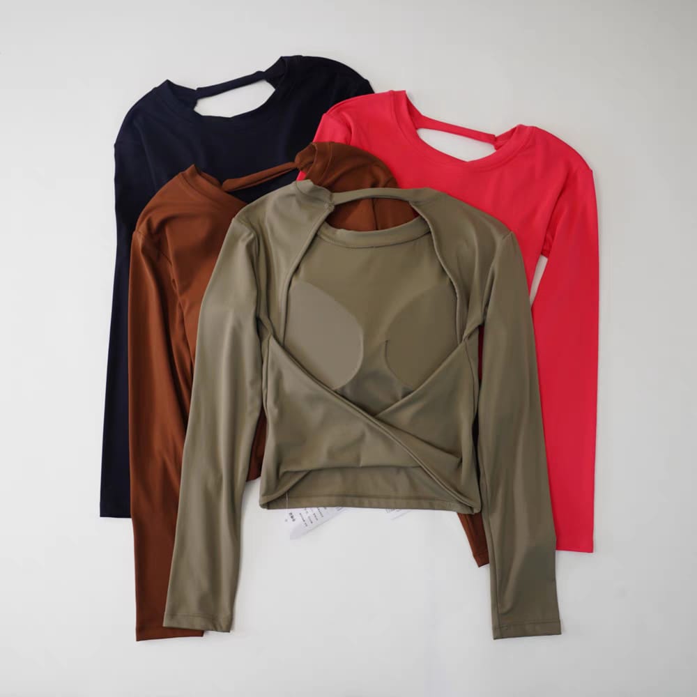 Jiuer Back Twist Built-In Bra Full Sleeves Top