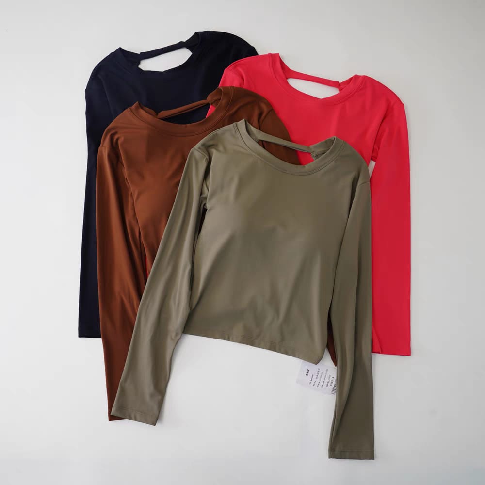 Jiuer Back Twist Built-In Bra Full Sleeves Top