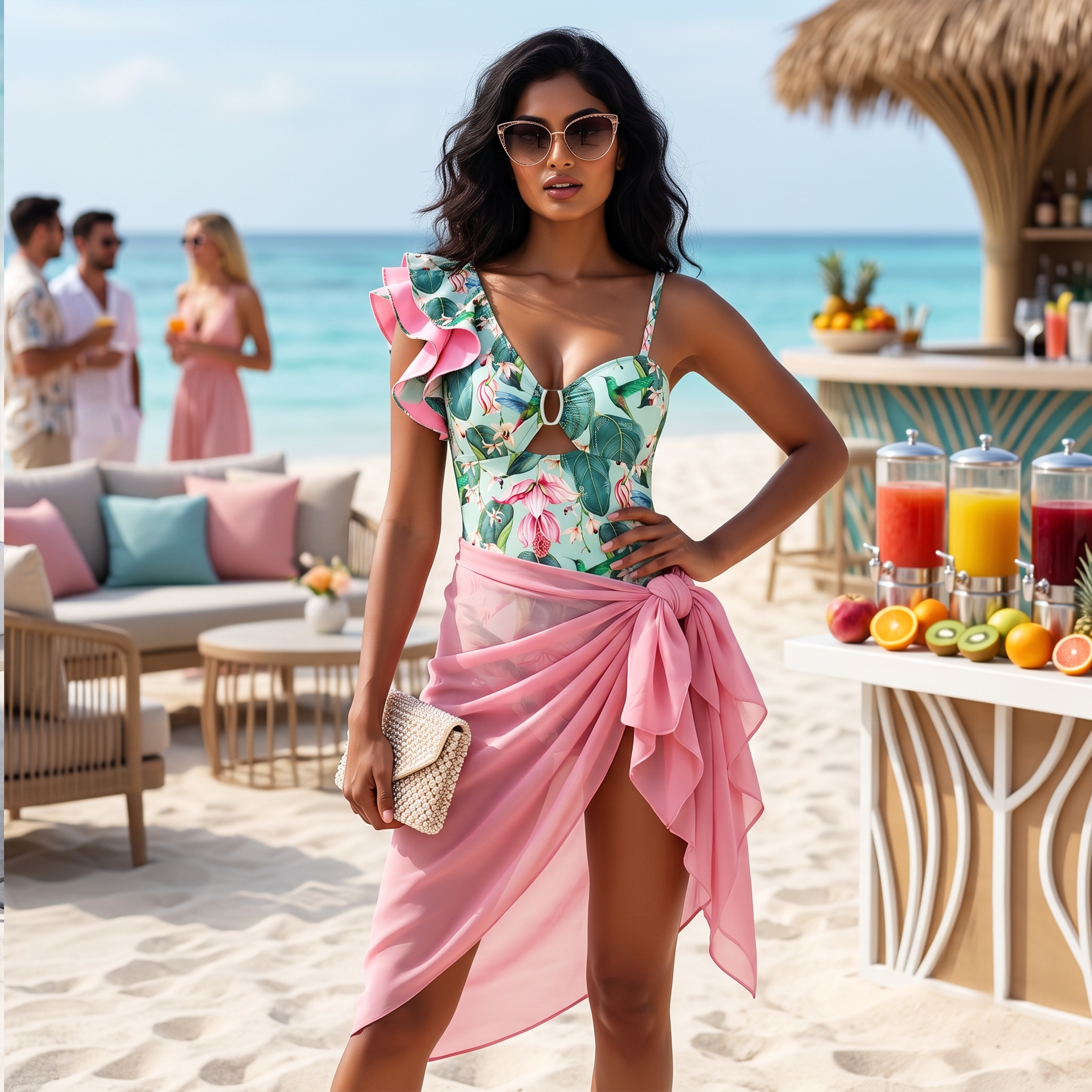Lisa One Shoulder Ruffle Bikini And Sarong Set