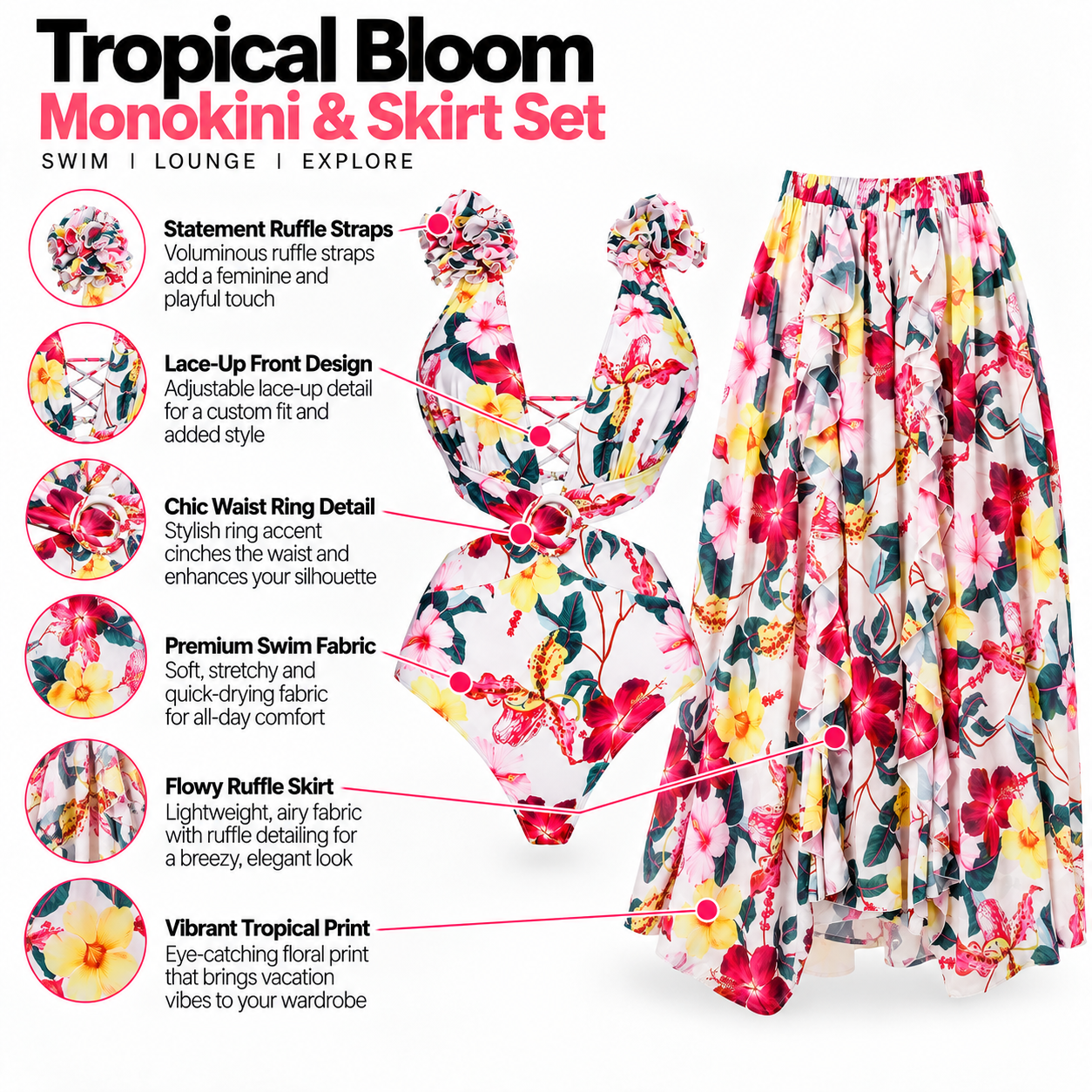 Petals Ruffled Monokini & Flowing Skirt Set
