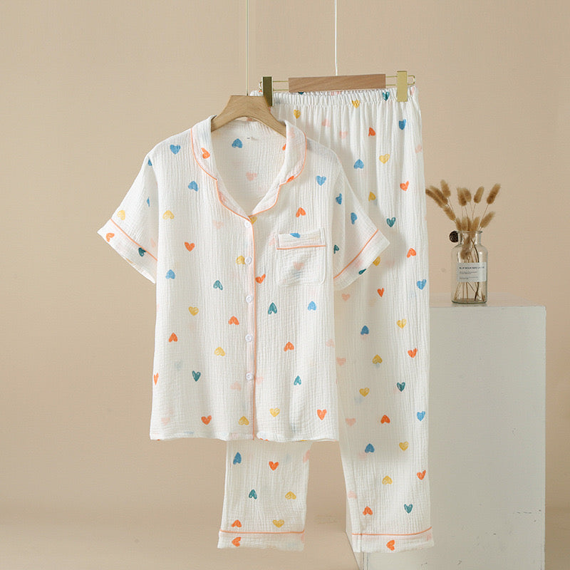 Cute Heart Printed Night Suit