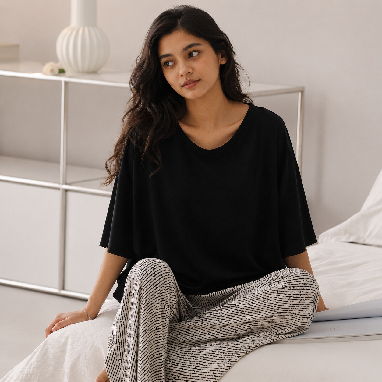 Black Canvas Padded Nightsuit Set