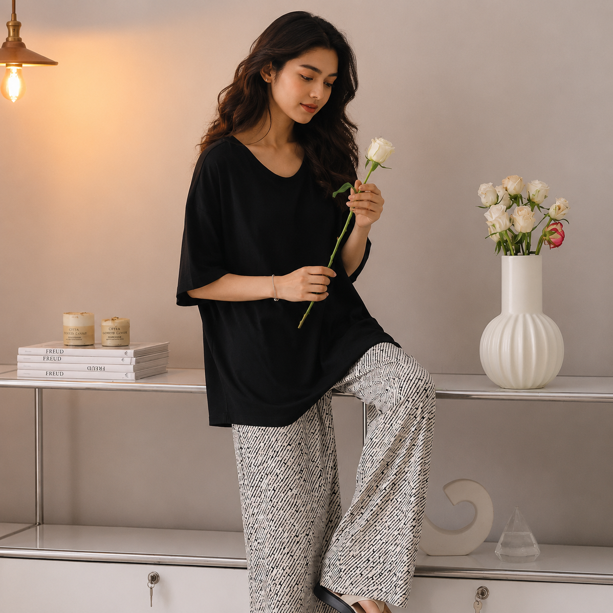 Black Canvas Padded Nightsuit Set
