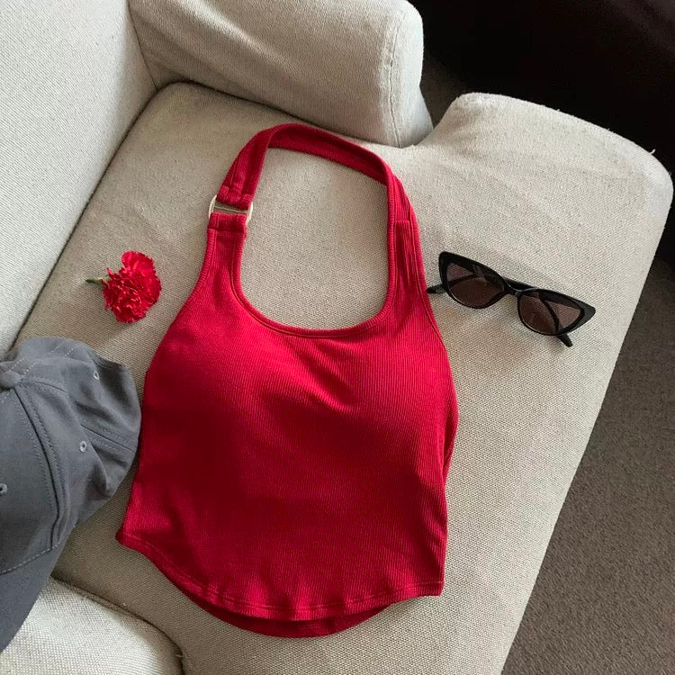 Singapore Buckle Halter Neck Built-In Bra Top