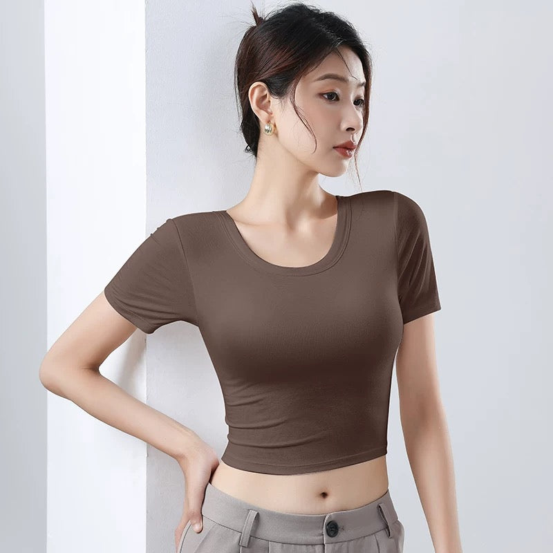 London Plus Size Built-In Bra Crop Tshirt