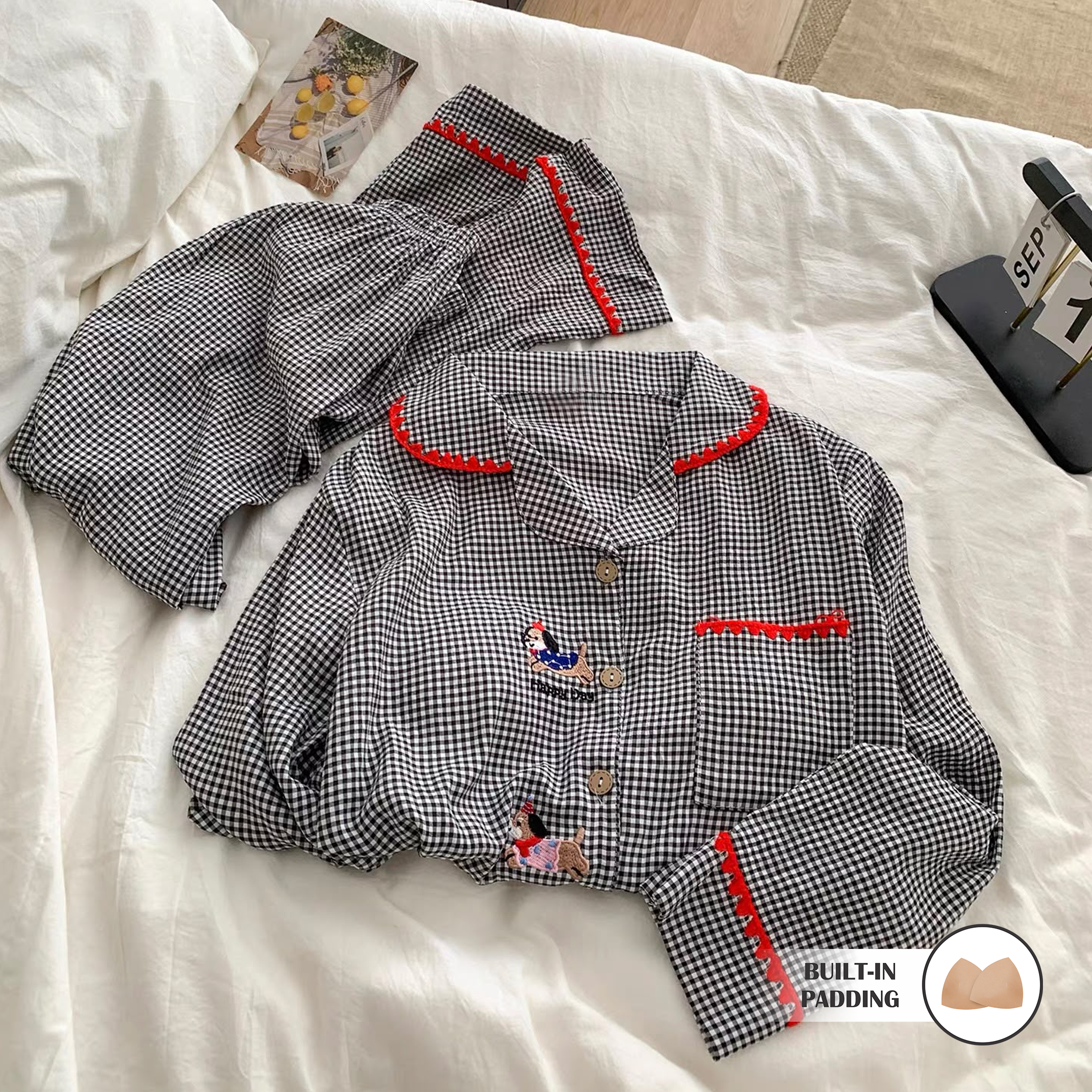 Cozy Paws Navy Plaid Padded Nightsuit Set