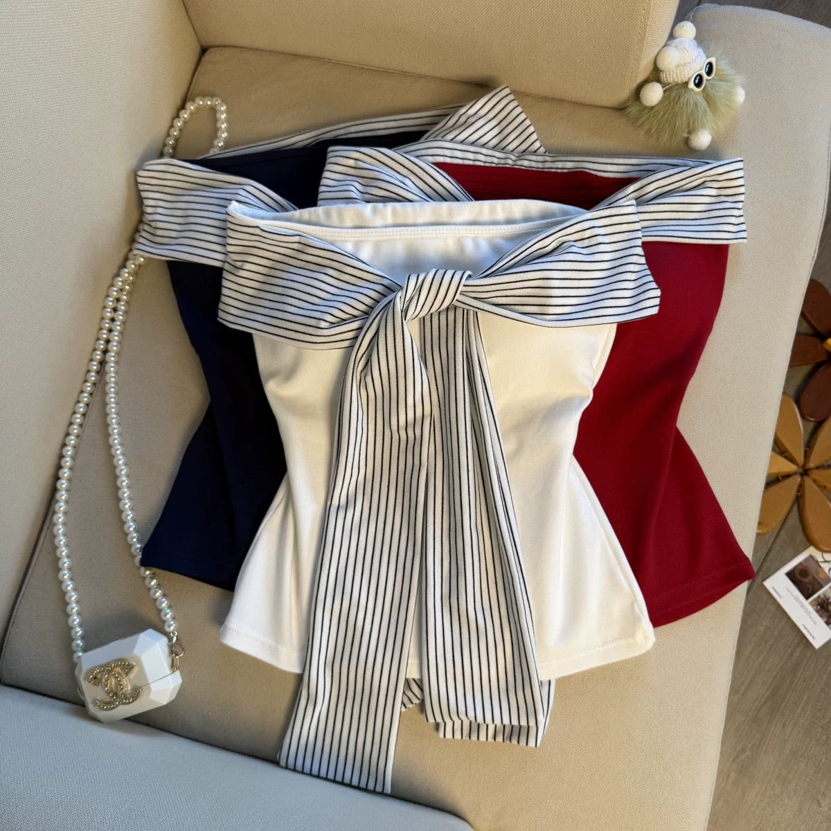 Belle Bow Tie-Up Built-in Bra Tube Top