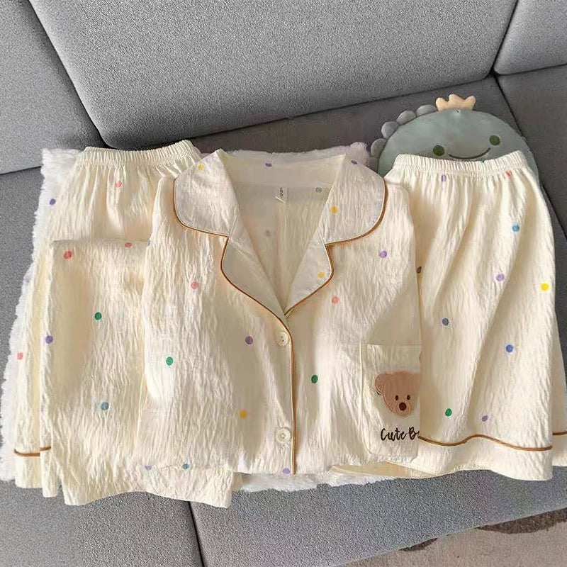 Polka Bear Padded Nightsuit - 3pc Set