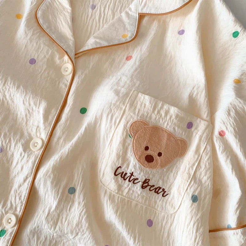 Polka Bear Padded Nightsuit - 3pc Set