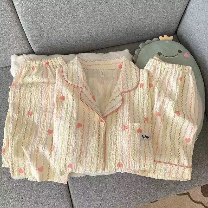 Peachy Stripes Padded Nightsuit -3pc Set