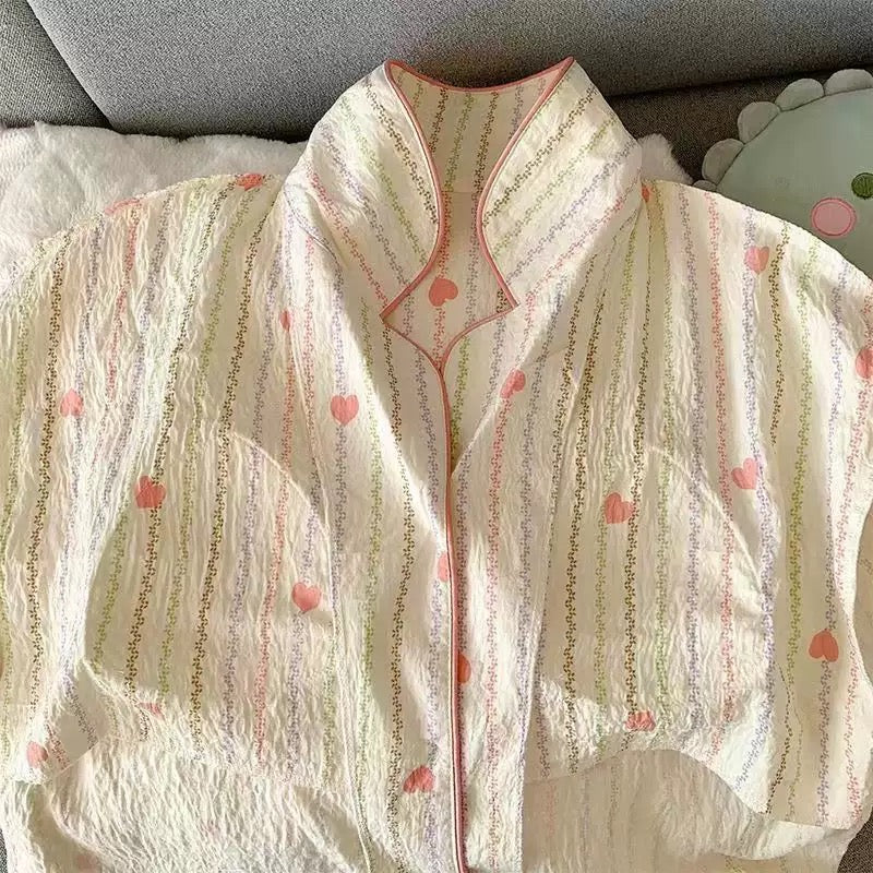 Peachy Stripes Padded Nightsuit -3pc Set