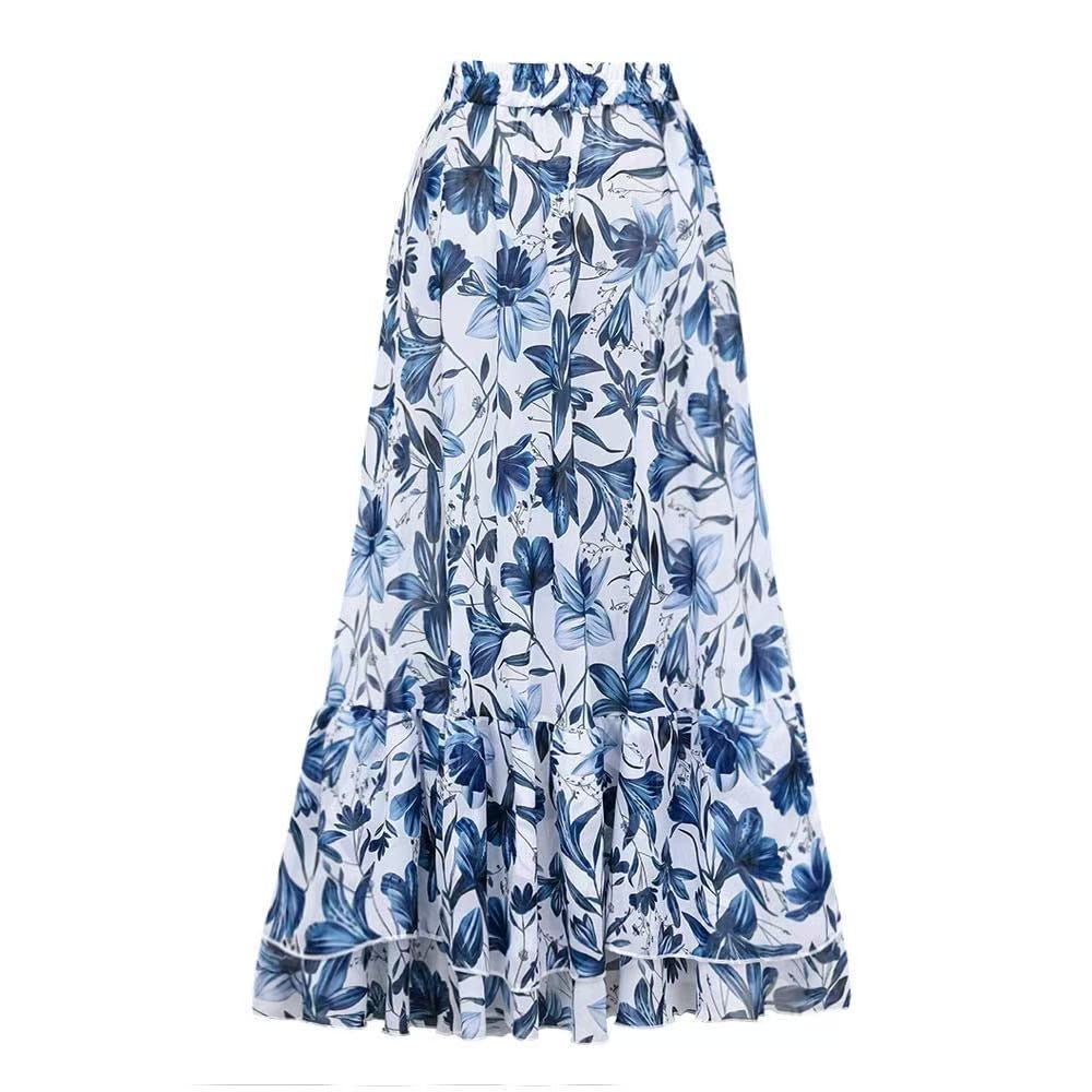 Hawai Blue Floral Monokini With Skirt Set