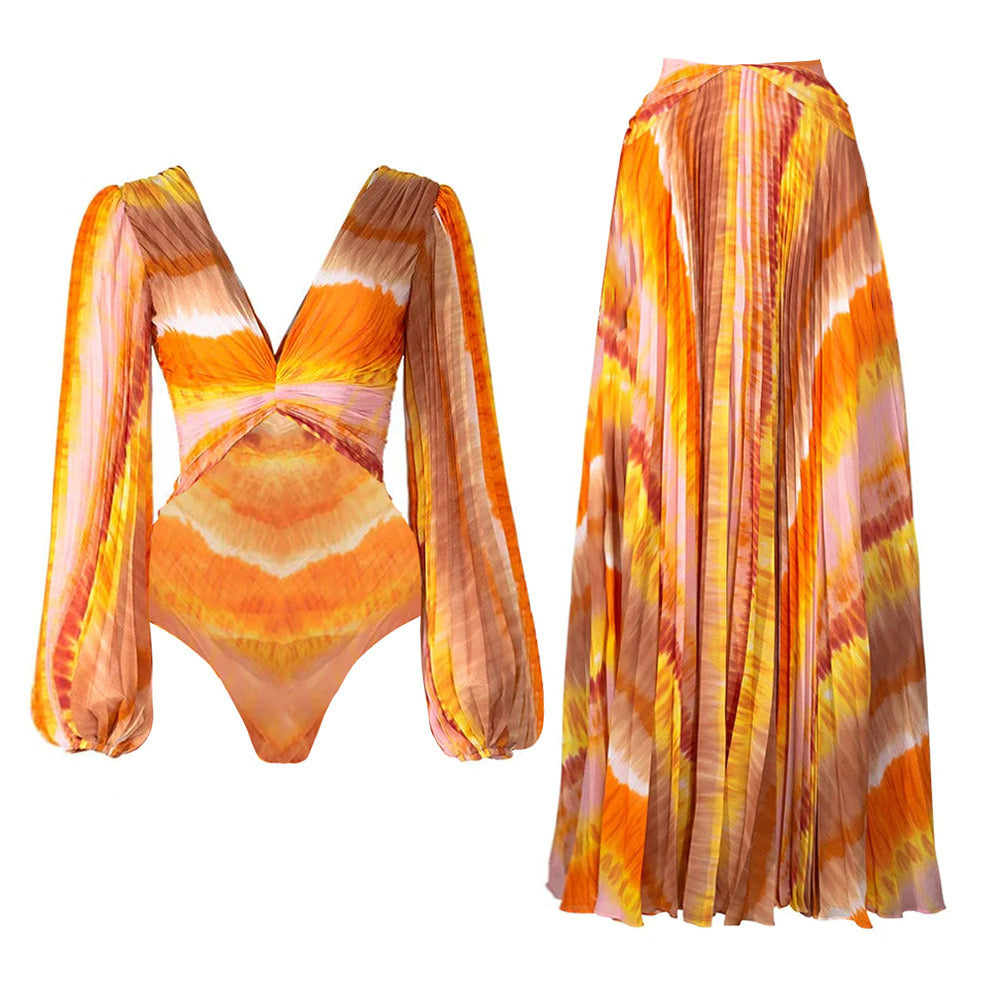 Ombre Monokini With Skirt Set