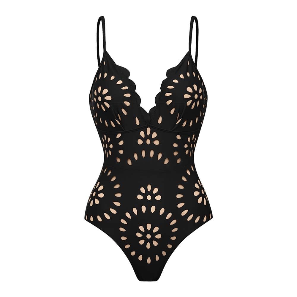 Black Cut-Out Monokini with Skirt Set