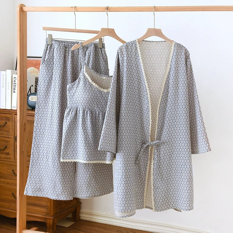 Honeycomb Luxe Padded Nightsuit Set- 3 pc Set