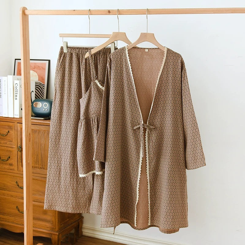 Honeycomb Luxe Padded Nightsuit Set- 3 pc Set