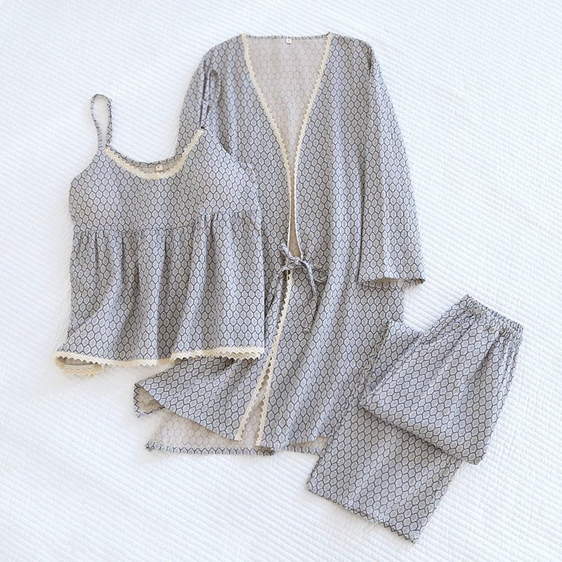 Honeycomb Luxe Padded Nightsuit Set- 3 pc Set