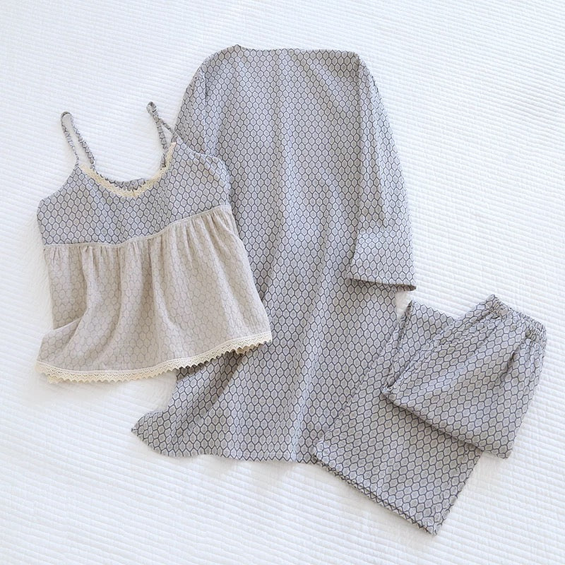 Honeycomb Luxe Padded Nightsuit Set- 3 pc Set