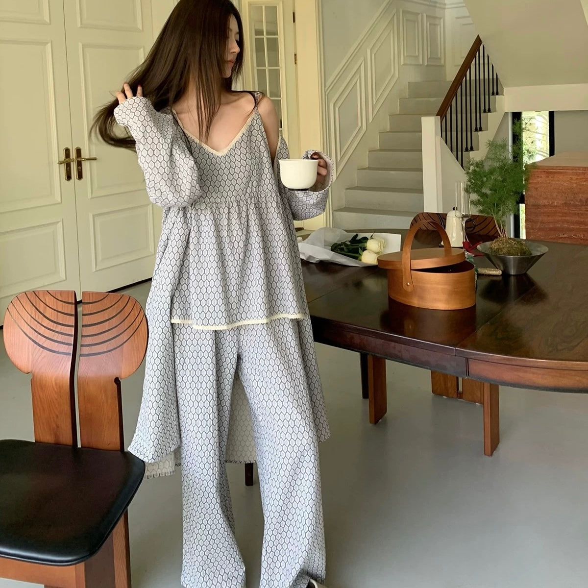 Honeycomb Luxe Padded Nightsuit Set- 3 pc Set