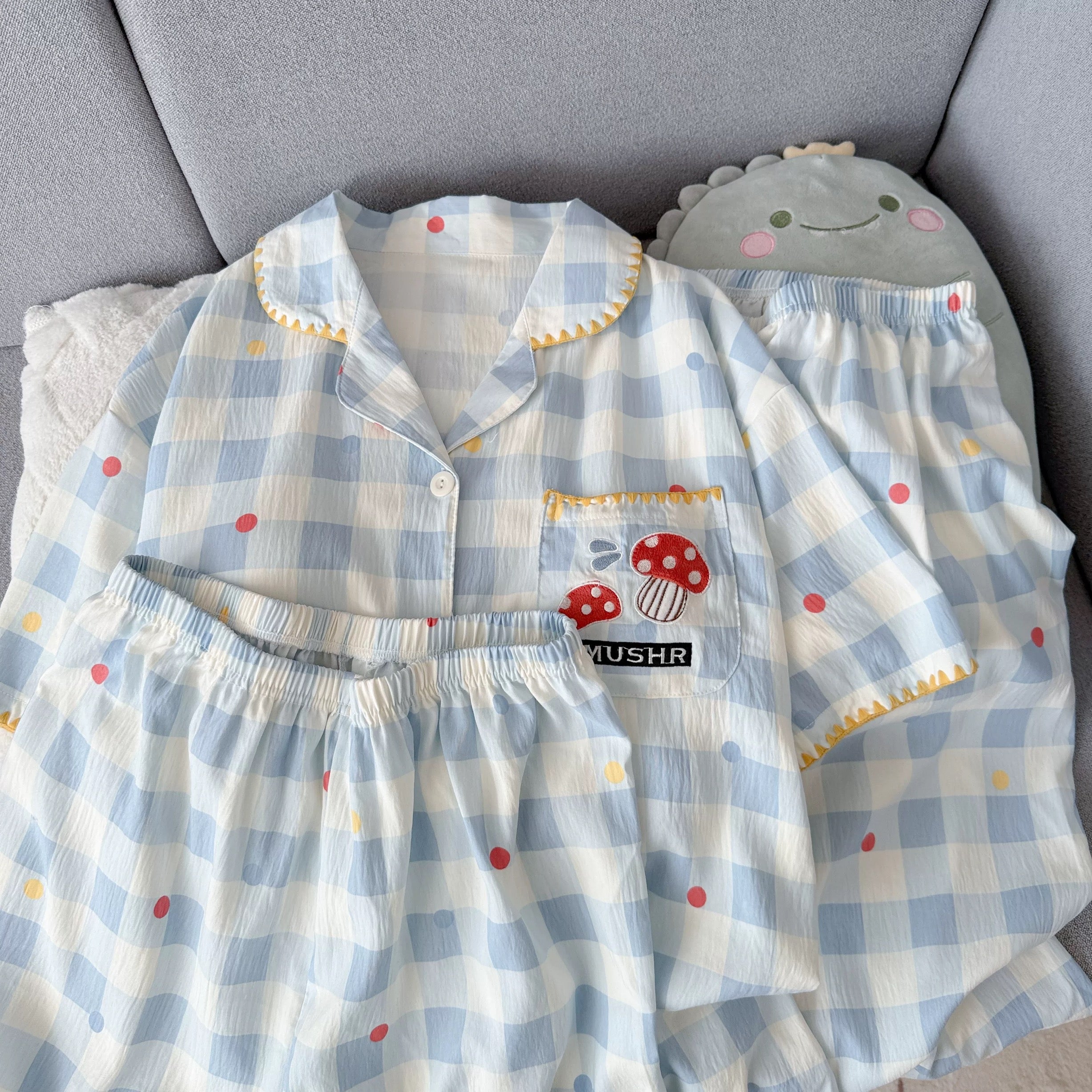 Pastel Mushroom Padded Nightsuit -3pcs Set