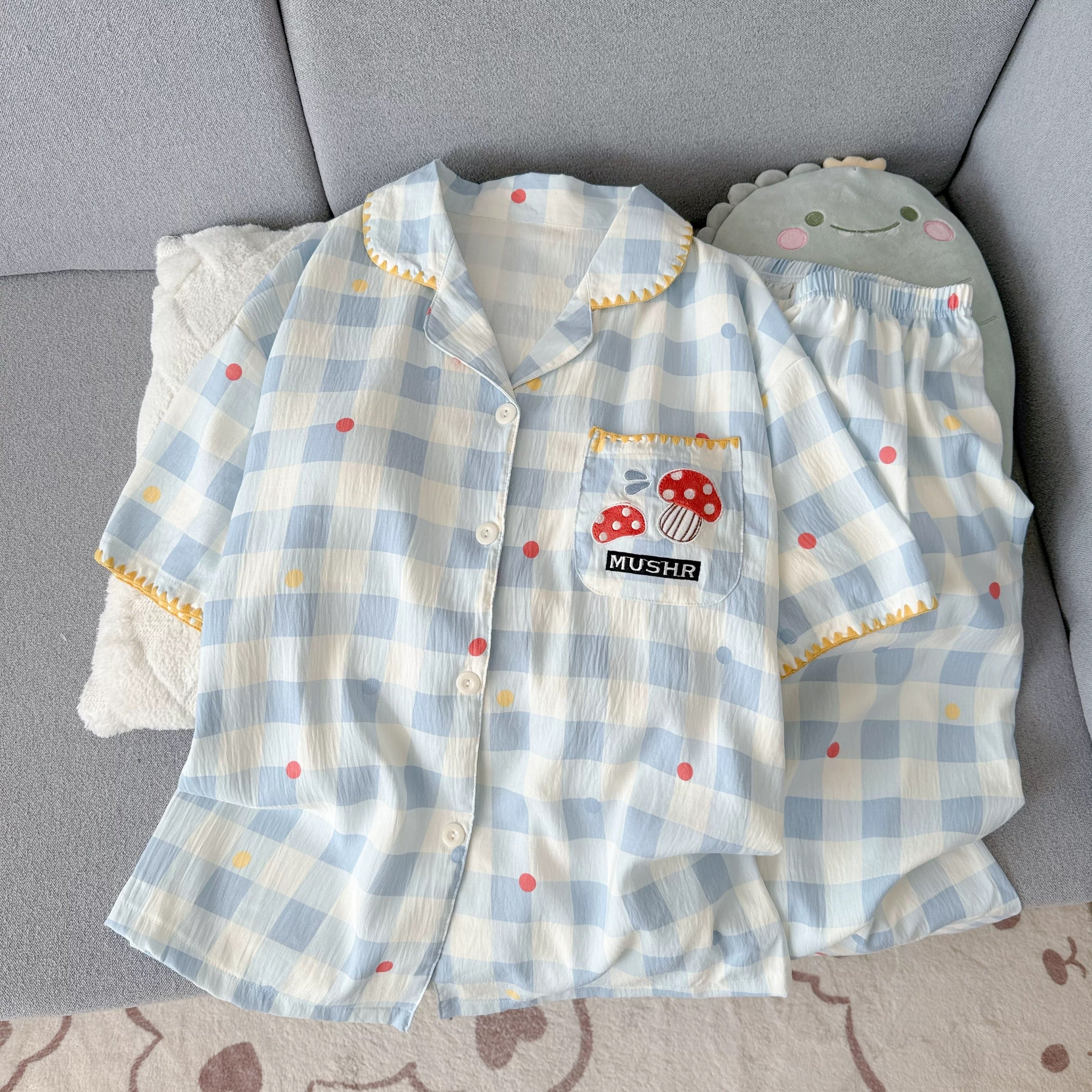 Pastel Mushroom Padded Nightsuit -3 pcs Set