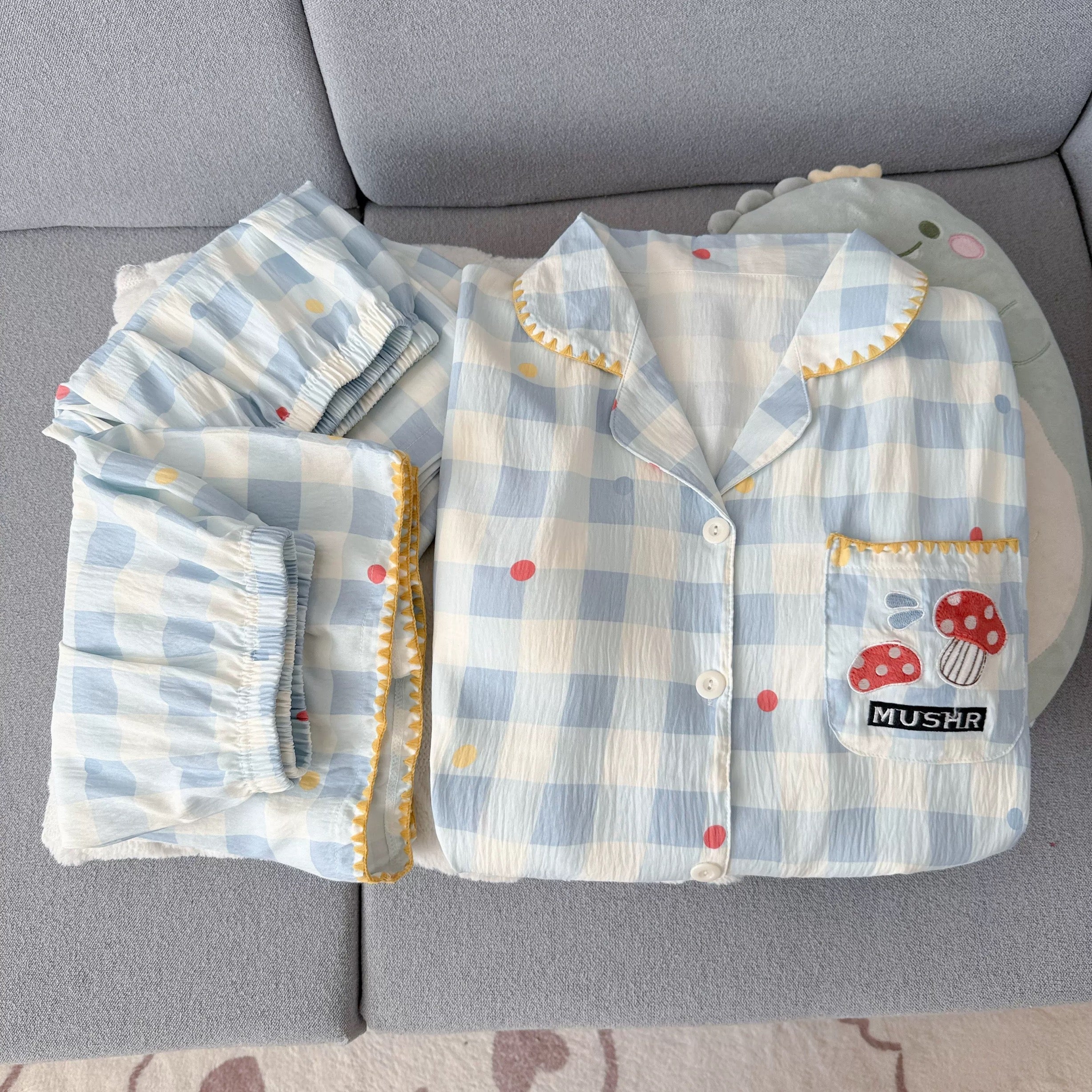 Pastel Mushroom Padded Nightsuit -3pcs Set