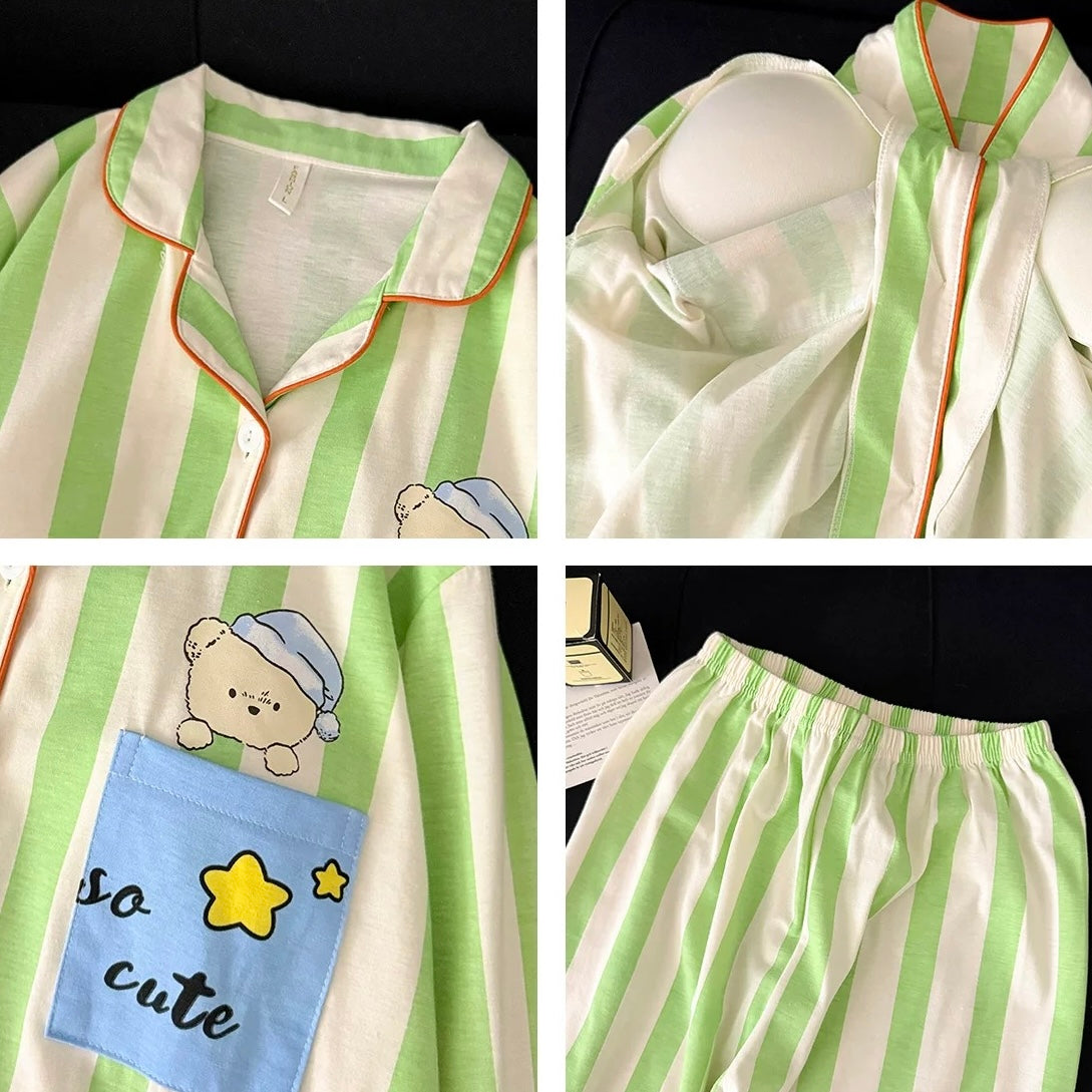 So Cute Striped Padded Nightsuit Set