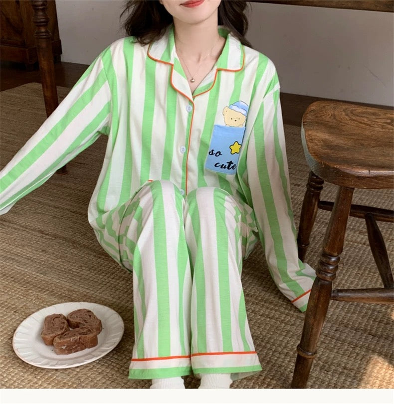 So Cute Striped Padded Nightsuit Set