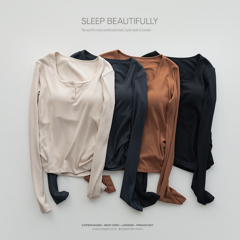 Berry Full Sleeve Built-in Bra T-Shirt