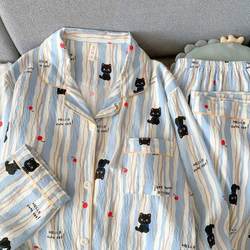 Cat And Cherry Padded Nightsuit Set