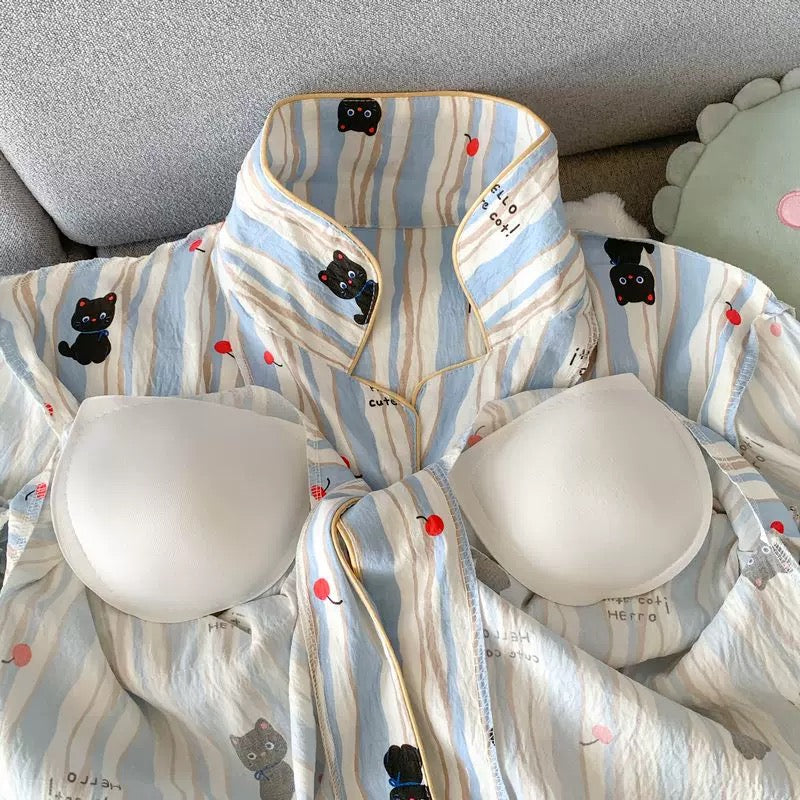 Cat And Cherry Padded Nightsuit Set