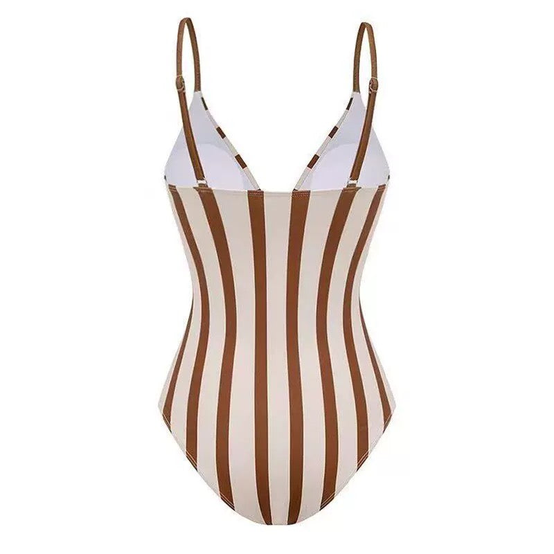 Caramel Stripe Monokini With Sarong Set