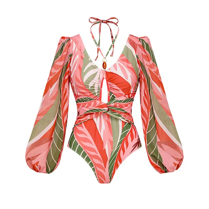 Red Leaf Monokini with Skirt