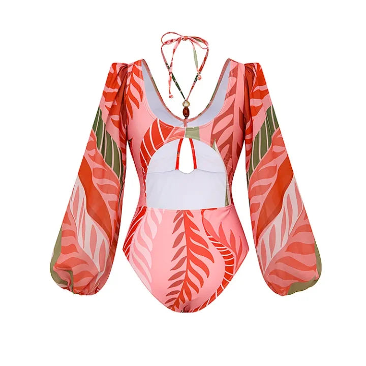 Red Leaf Monokini with Skirt
