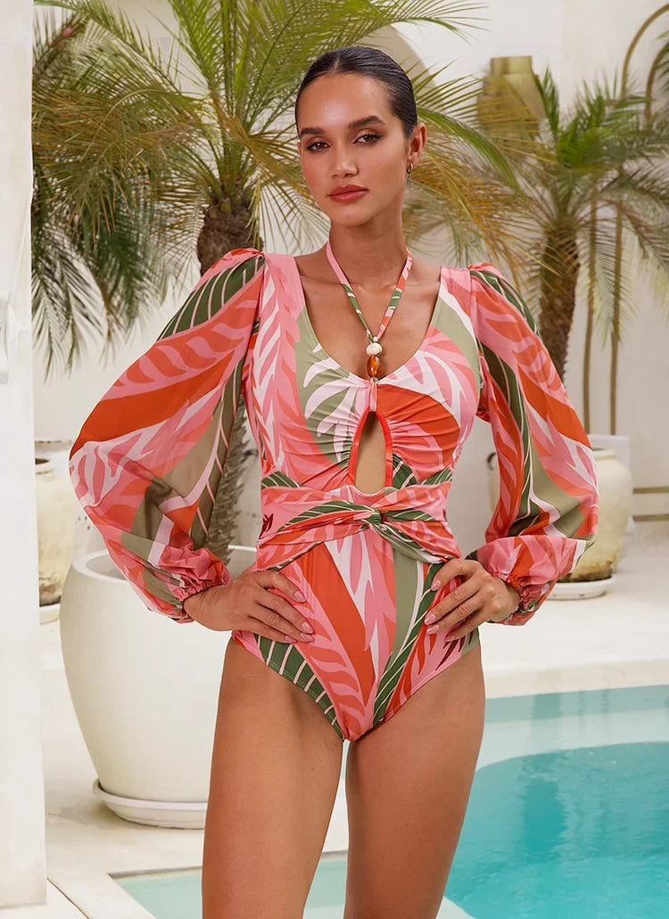 Red Leaf Monokini with Skirt