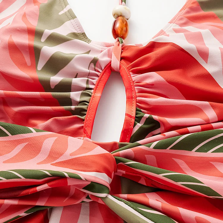 Red Leaf Monokini with Skirt