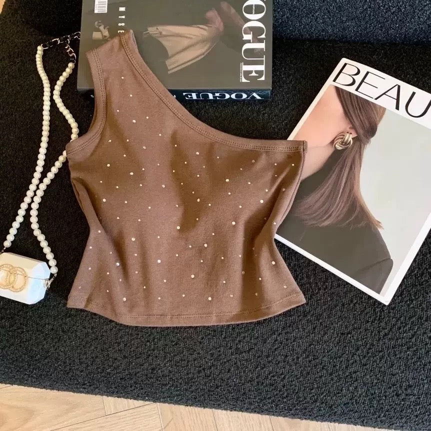 Sparkle One Shoulder Built-In Bra Top