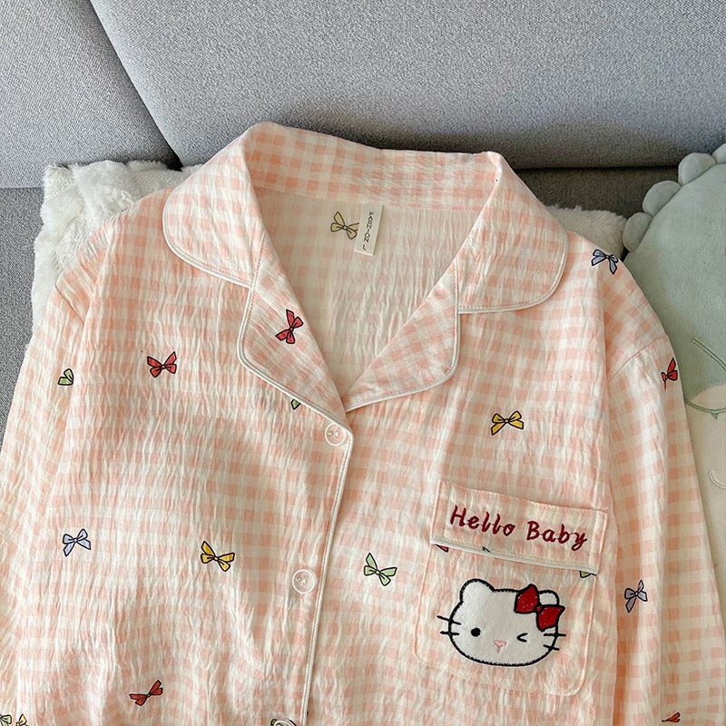 Kitty Bow Plaid Padded Nightsuit Set