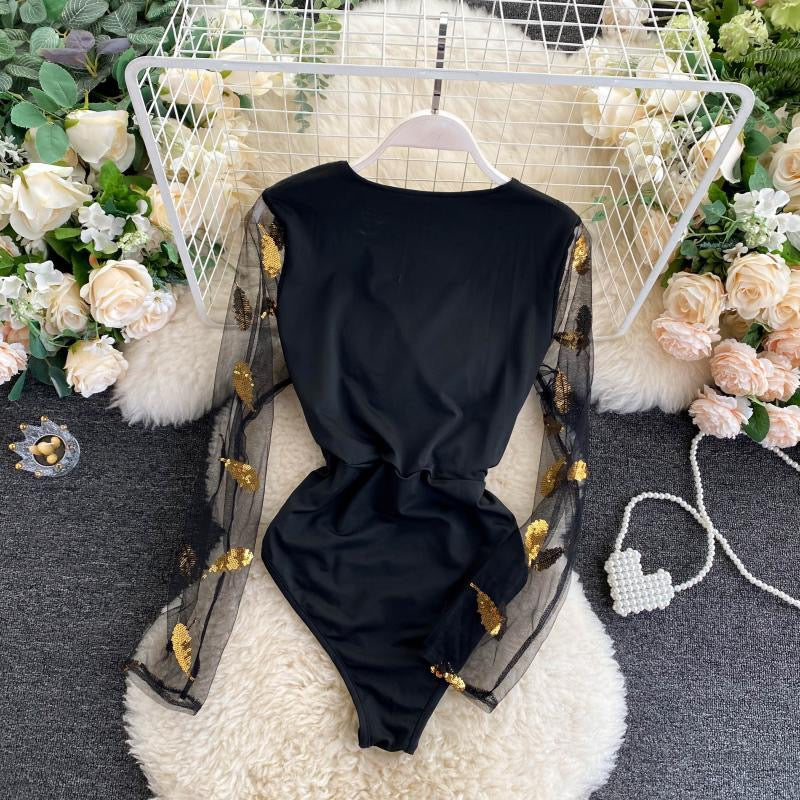 Irene Feather Sequin Bodysuit
