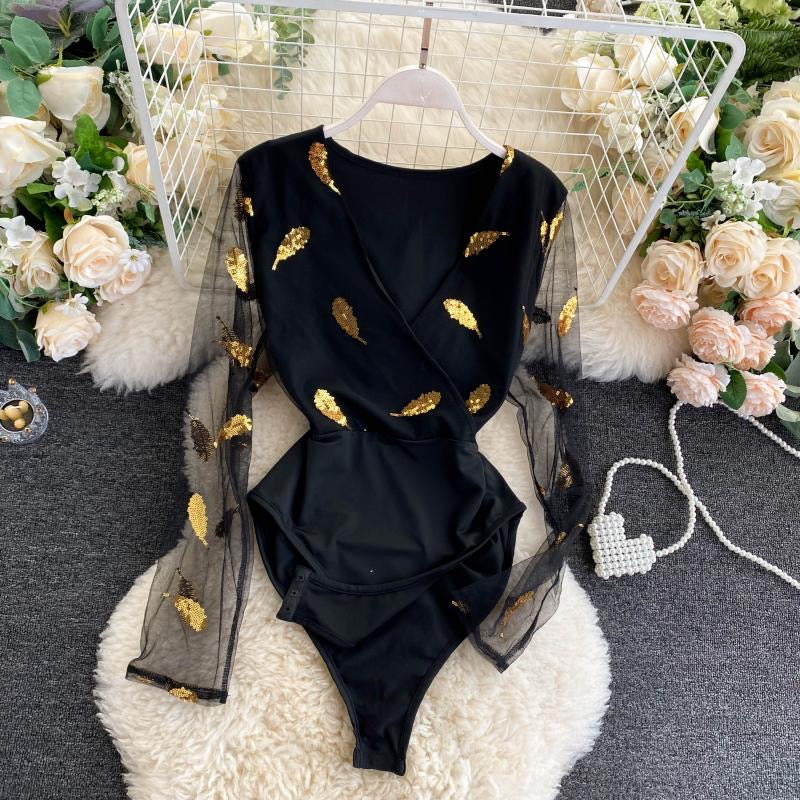 Irene Feather Sequin Bodysuit