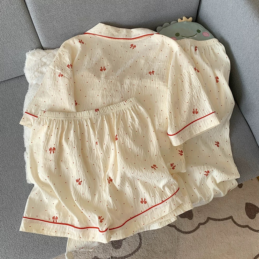 Red Ribbons Dreams Padded Nightsuit - 3pc Set