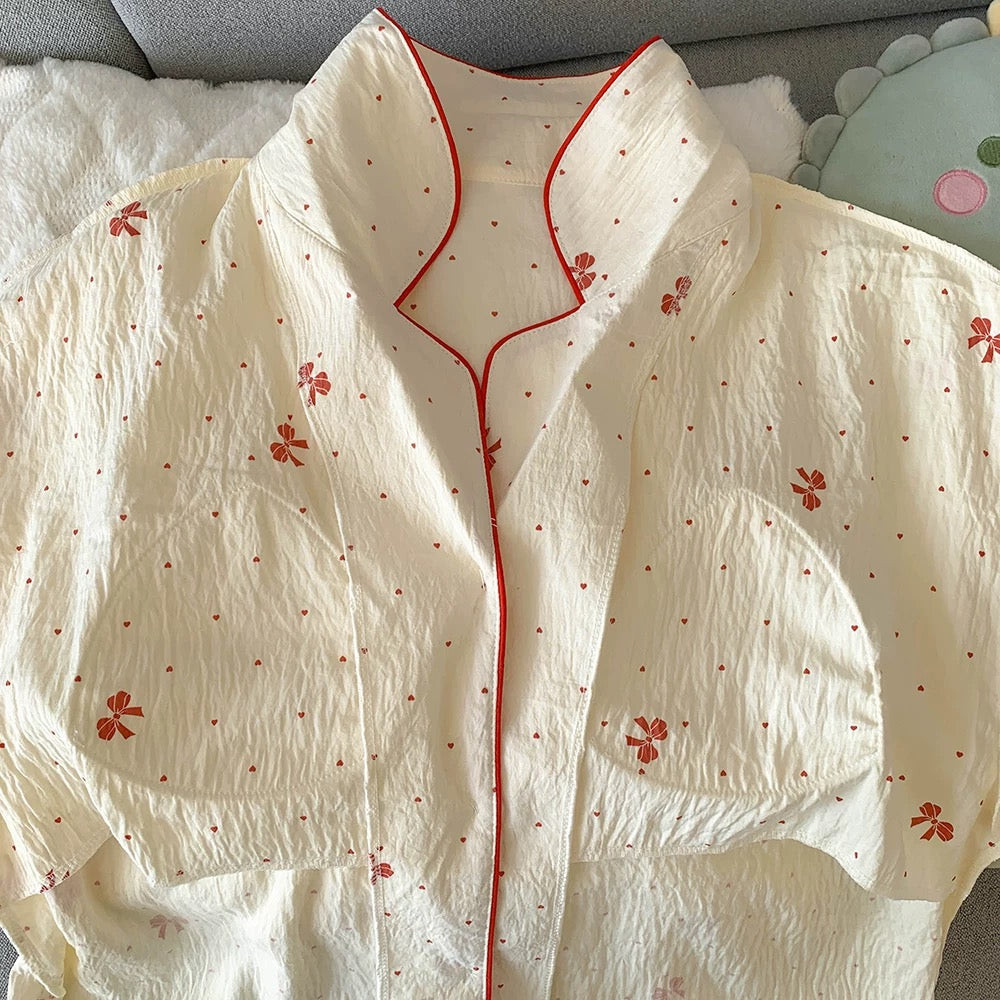 Red Ribbons Dreams Padded Nightsuit - 3pc Set