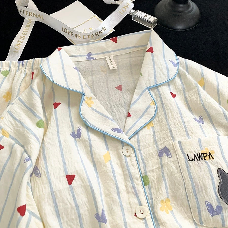 Meow Hearts Padded Nightsuit - 3pc Set