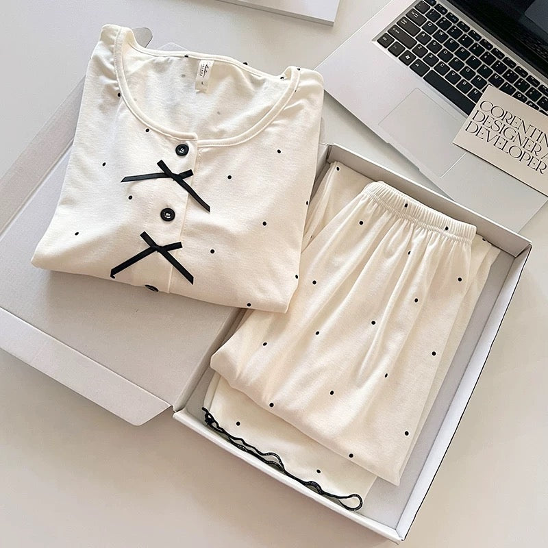 Parisian Bow Luxe Padded Nightsuit Set - 4pc Set