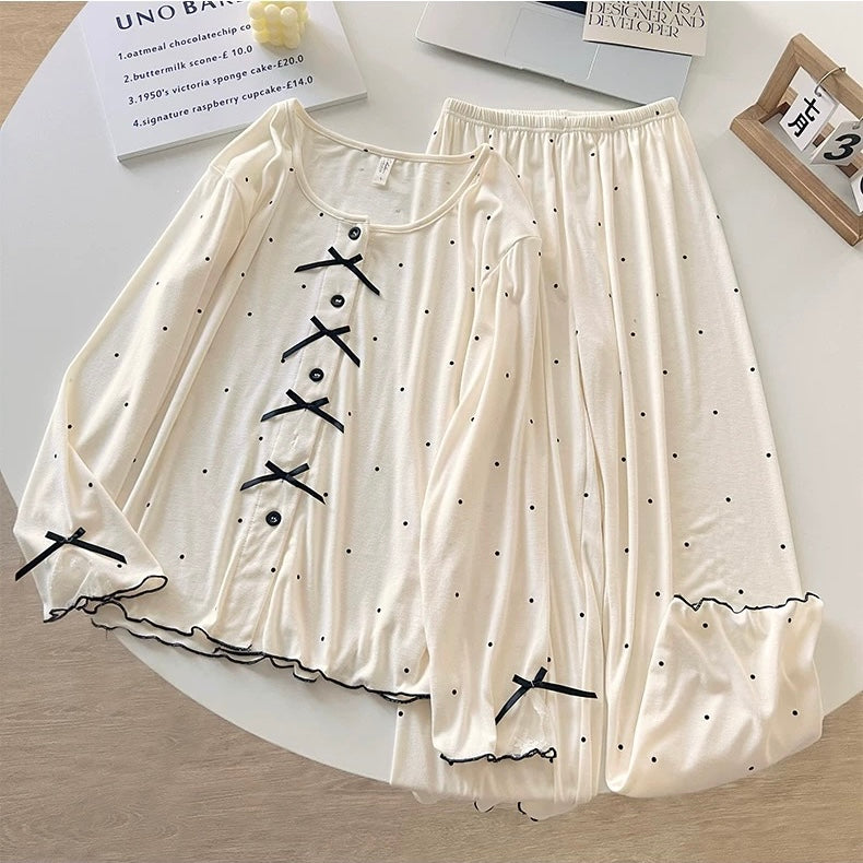 Parisian Bow Luxe Padded Nightsuit Set - 4pc Set