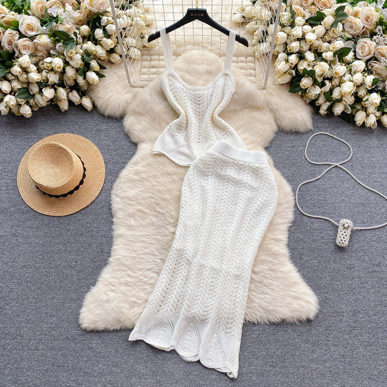 Crochet Knit Top And Skirt Set